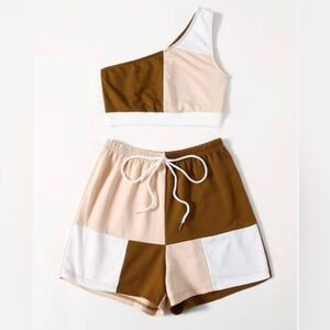 SHEIN Brown and Cream Patchwork Set